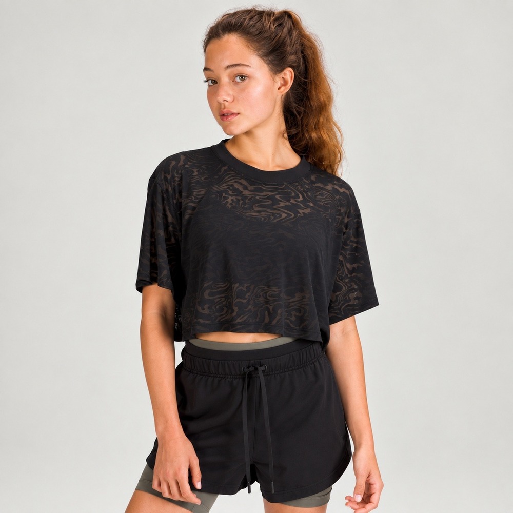 Lululemon All Yours Crop Tee Black Burnout Marble Swirl Veil Size 2